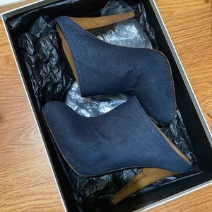 YSL dark denim high heeled mules 37